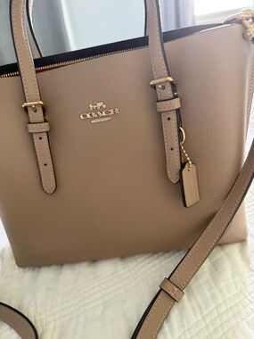 Coach Pebbled Leather Tote in Taupe Beige with Gold Hardware